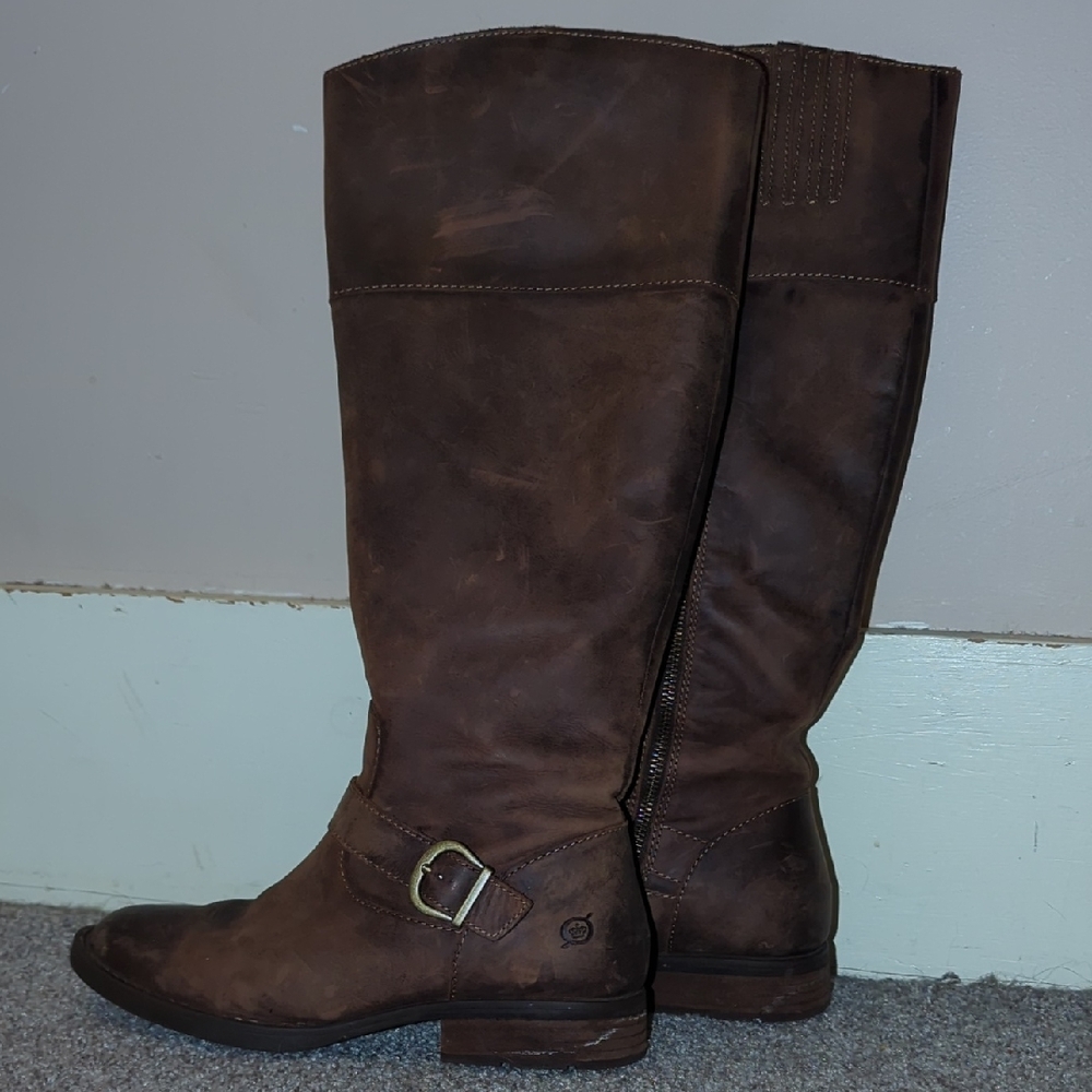Born Tall Brown Leather Boots Almond Toe Size 7½